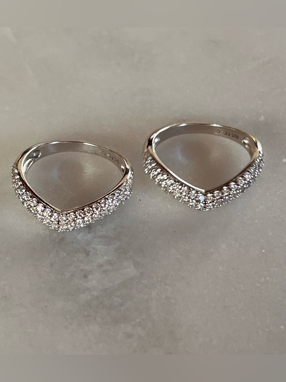 Sparkling Pavé Chevron & Wave Stacking Ring Set | 925 Sterling Silver
